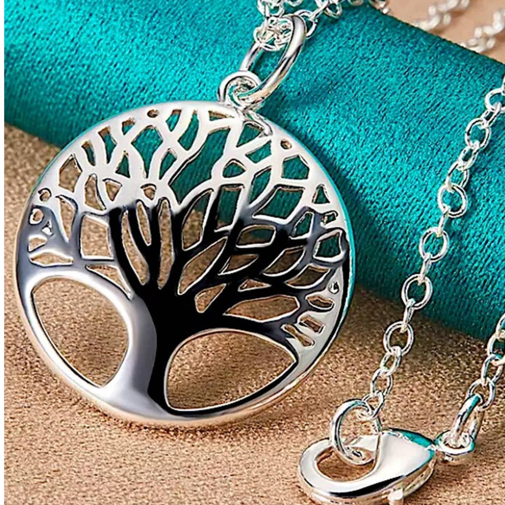 Sterling Silver Tree Of Life Charm Pendant Hollow Out Necklace